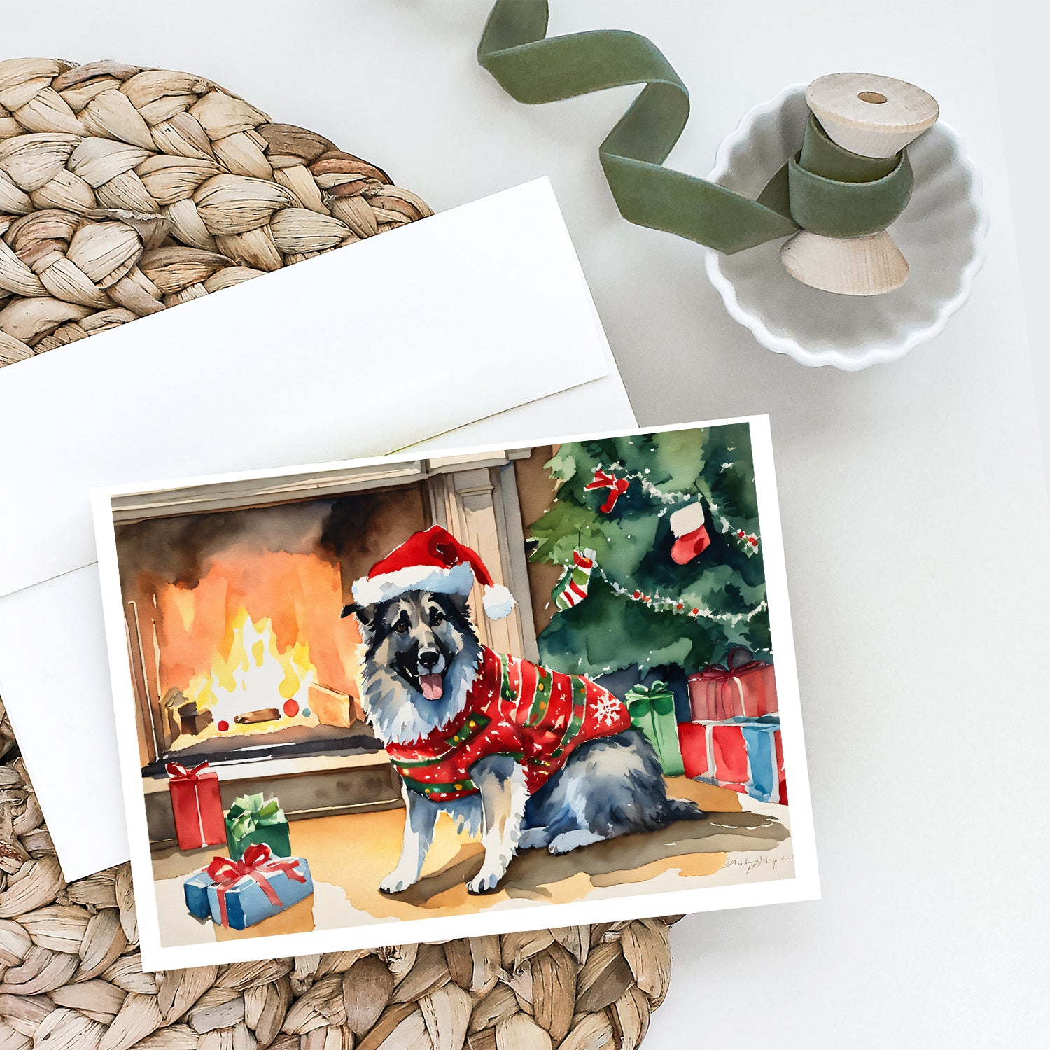 Norwegian Elkhound Cozy Christmas Greeting Cards Pack of 8