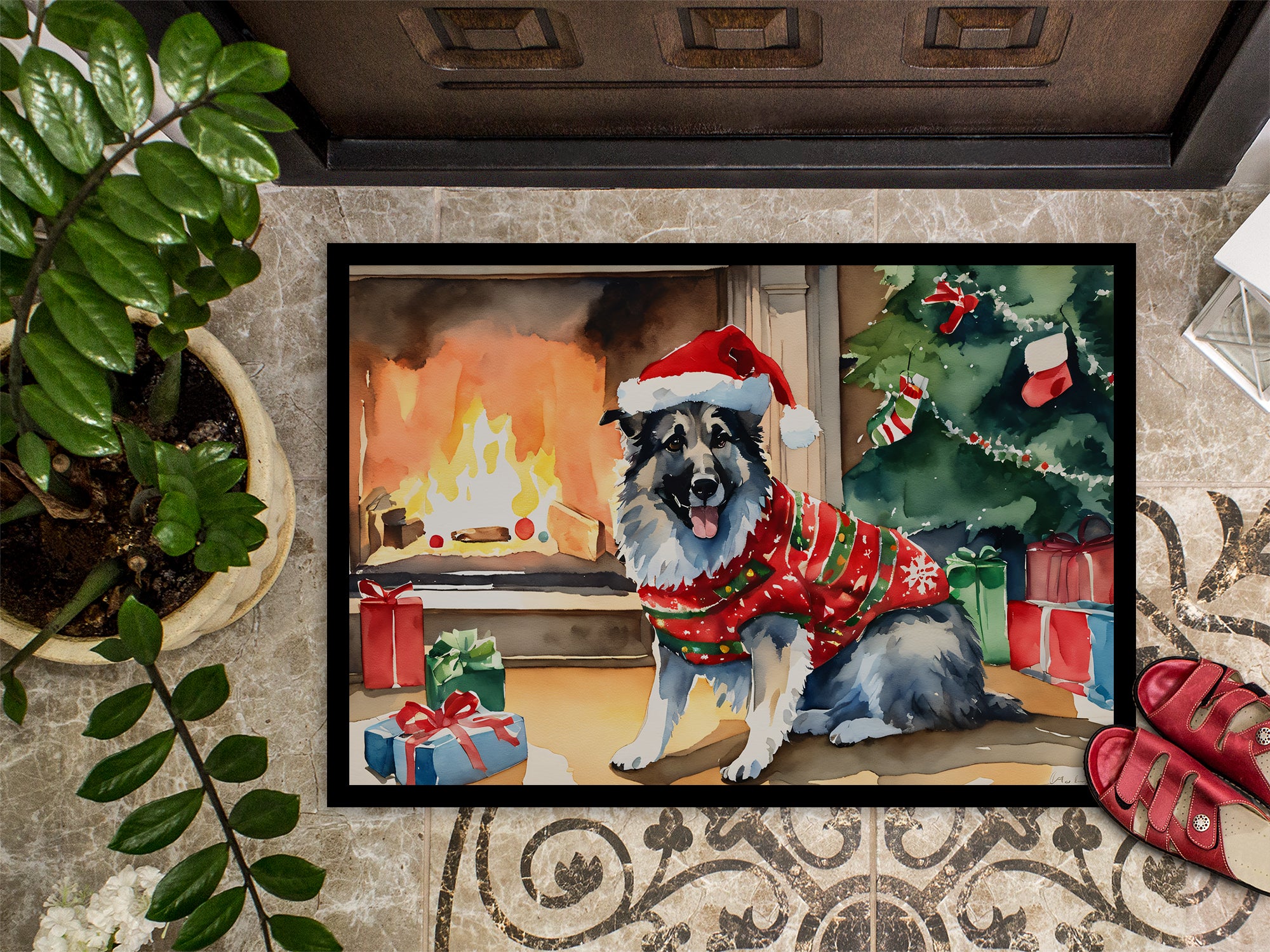 Norwegian Elkhound Cozy Christmas Doormat