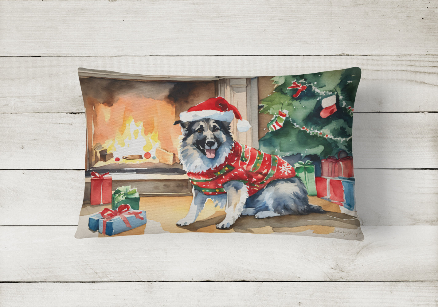 Norwegian Elkhound Cozy Christmas Throw Pillow