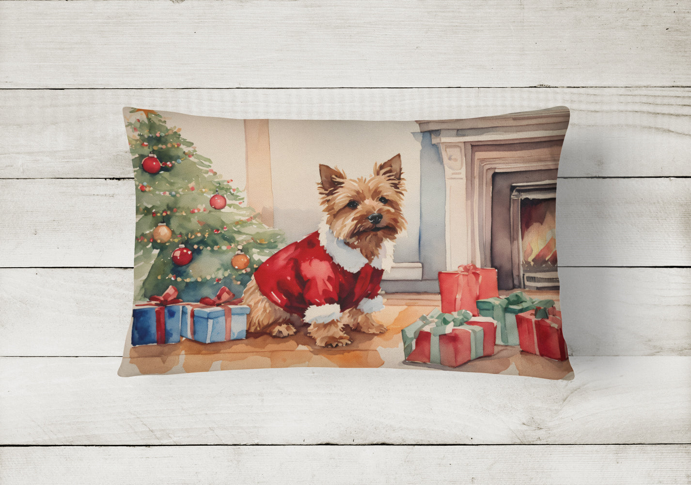 Norwich Terrier Cozy Christmas Throw Pillow
