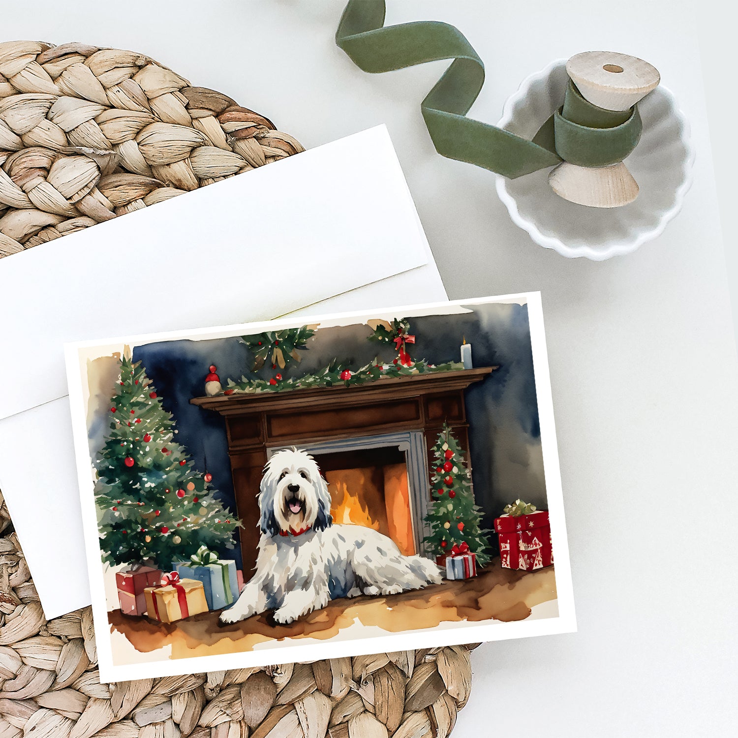 Buy this Old English Sheepdog Cozy Christmas Greeting Cards Pack of 8