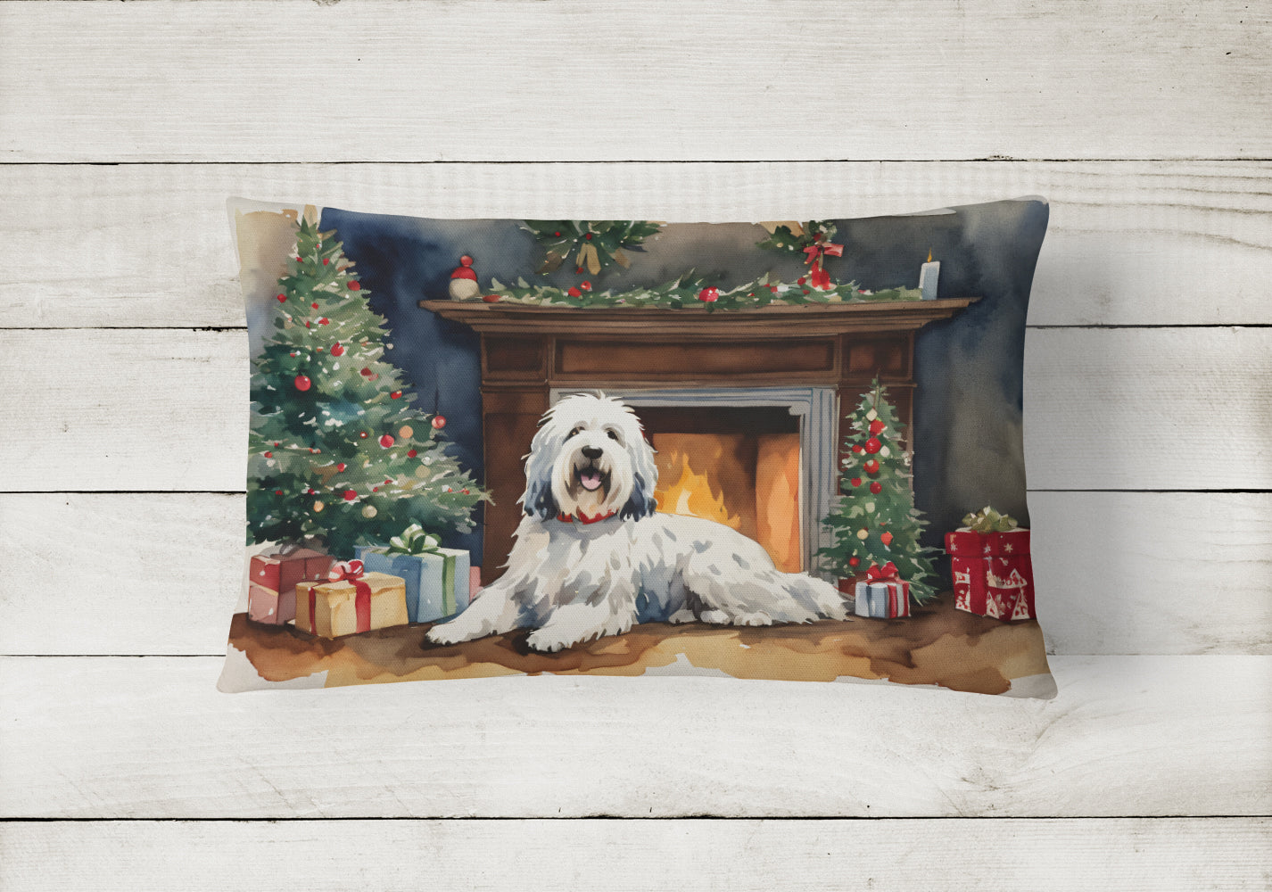 Old English Sheepdog Cozy Christmas Throw Pillow