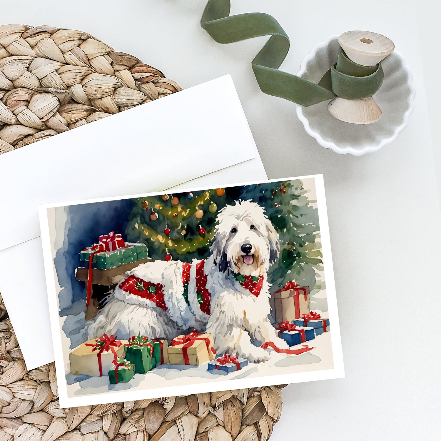 Old English Sheepdog Cozy Christmas Greeting Cards Pack of 8