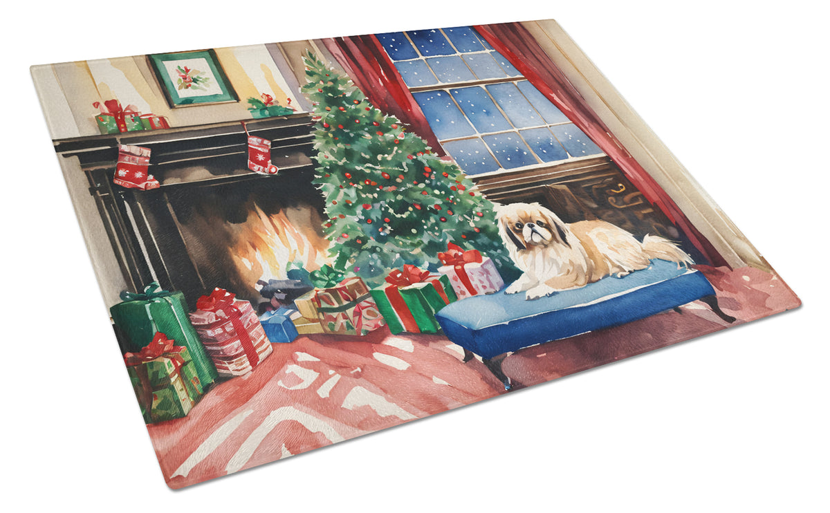Buy this Pekingese Cozy Christmas Glass Cutting Board Large