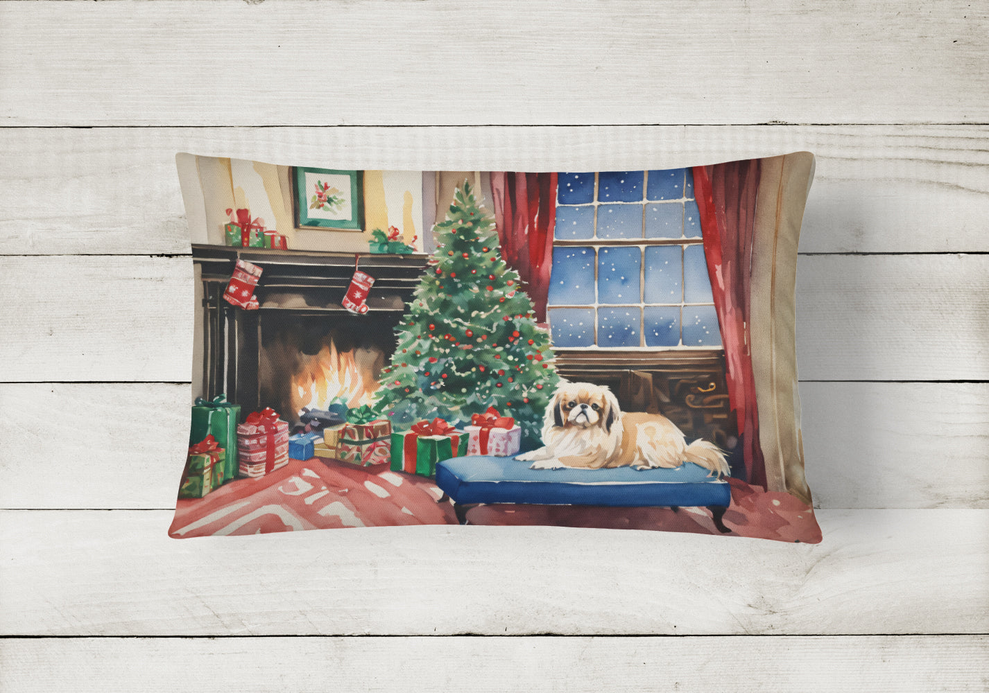 Pekingese Cozy Christmas Throw Pillow