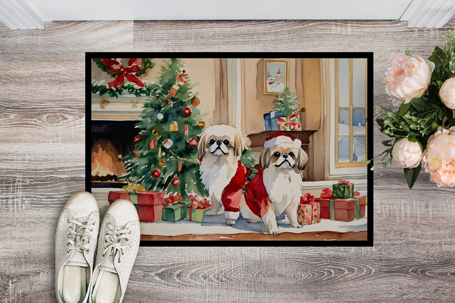 Pekingese Cozy Christmas Doormat