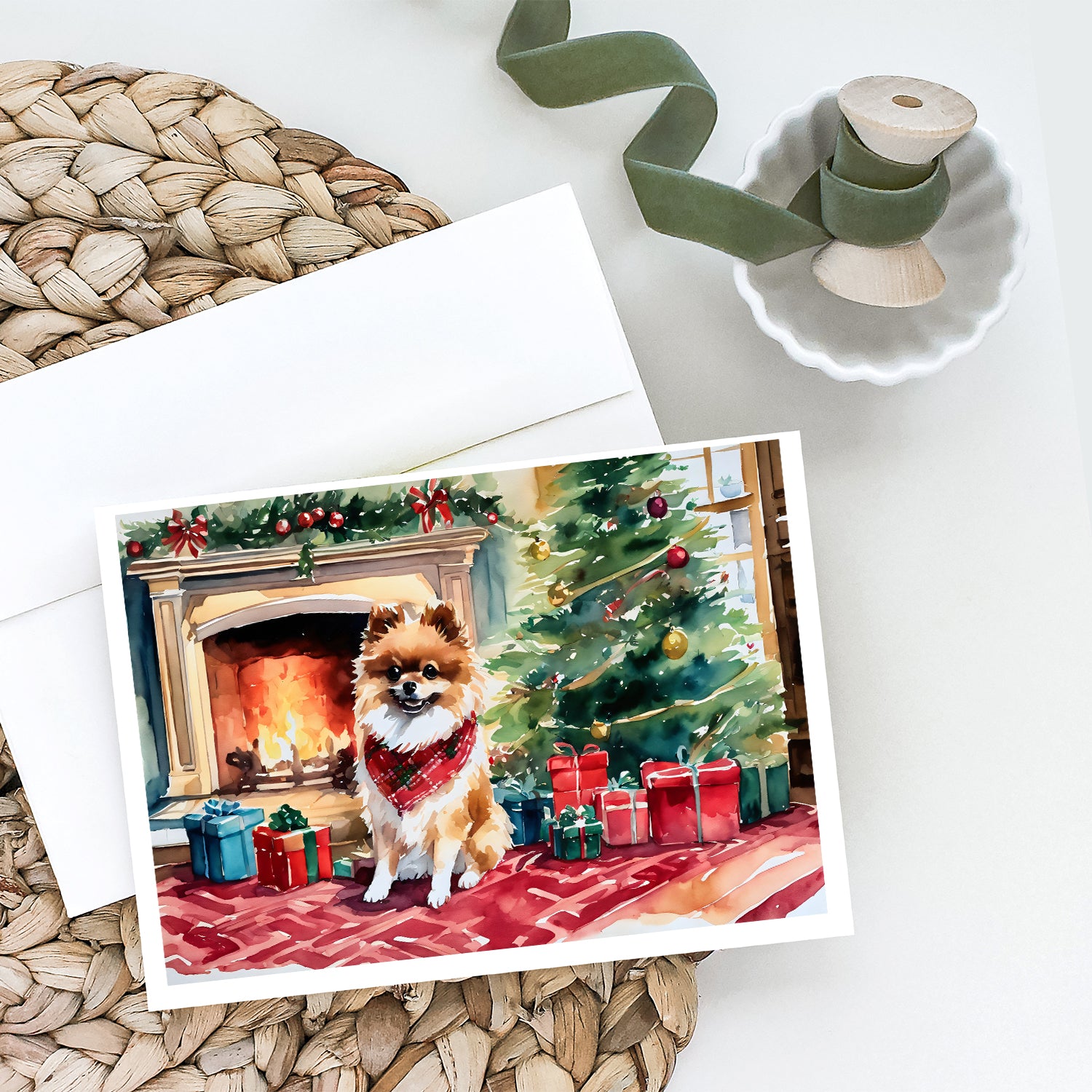 Caroline's Treasures Pomeranian Cozy Christmas Greeting Cards - Blank Note Cards – 8-Pack of Artist-Designed Cards with Envelopes