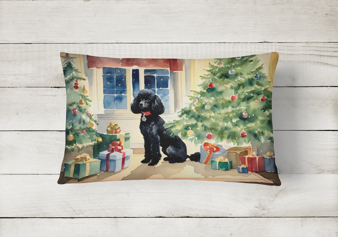 Poodle Cozy Christmas Throw Pillow