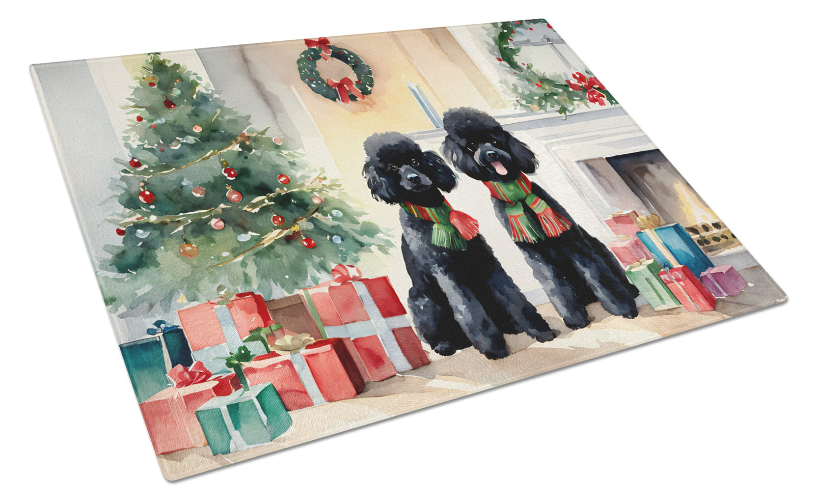 Buy this Poodle Cozy Christmas Glass Cutting Board Large