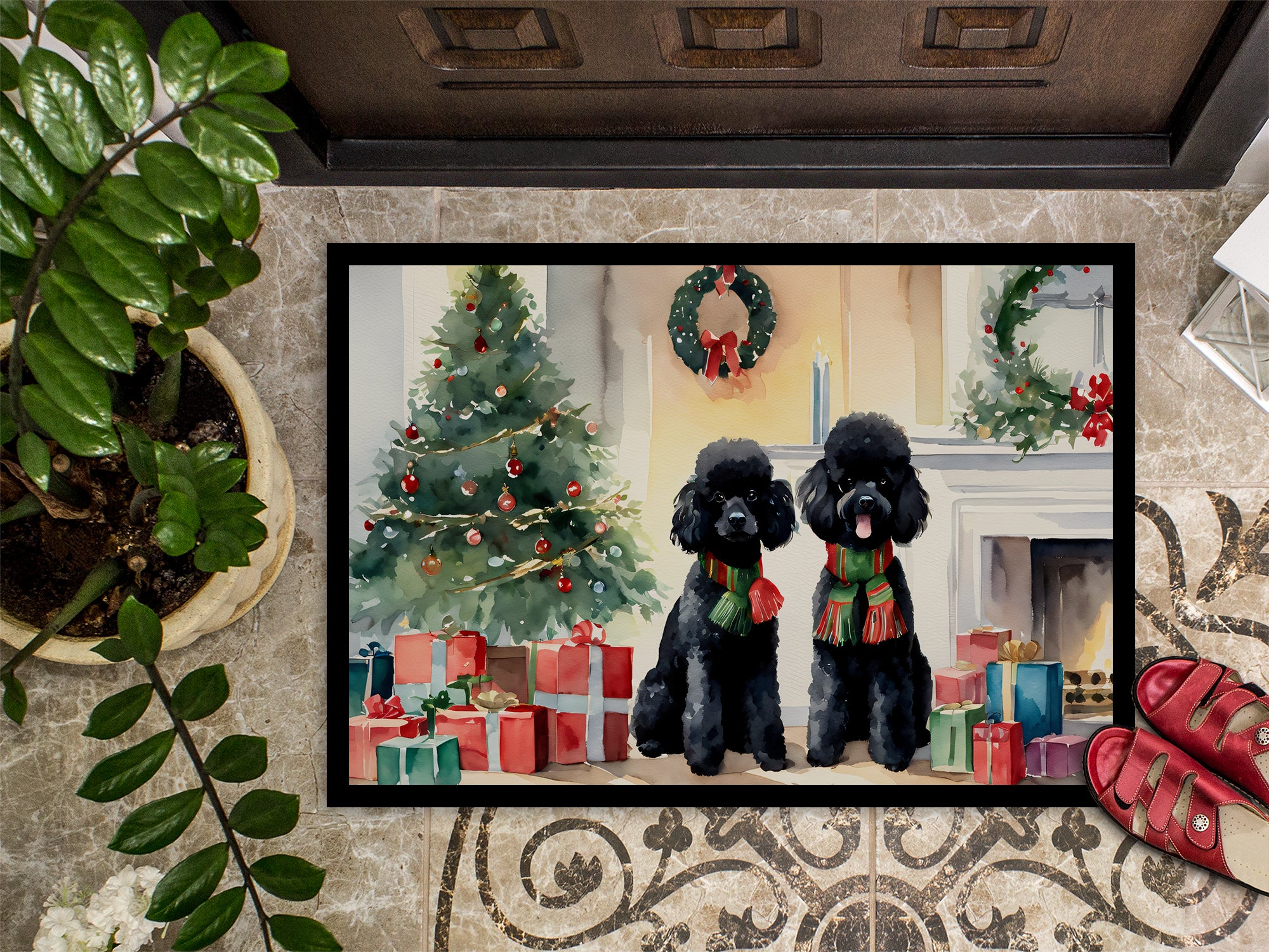 Poodle Cozy Christmas Doormat