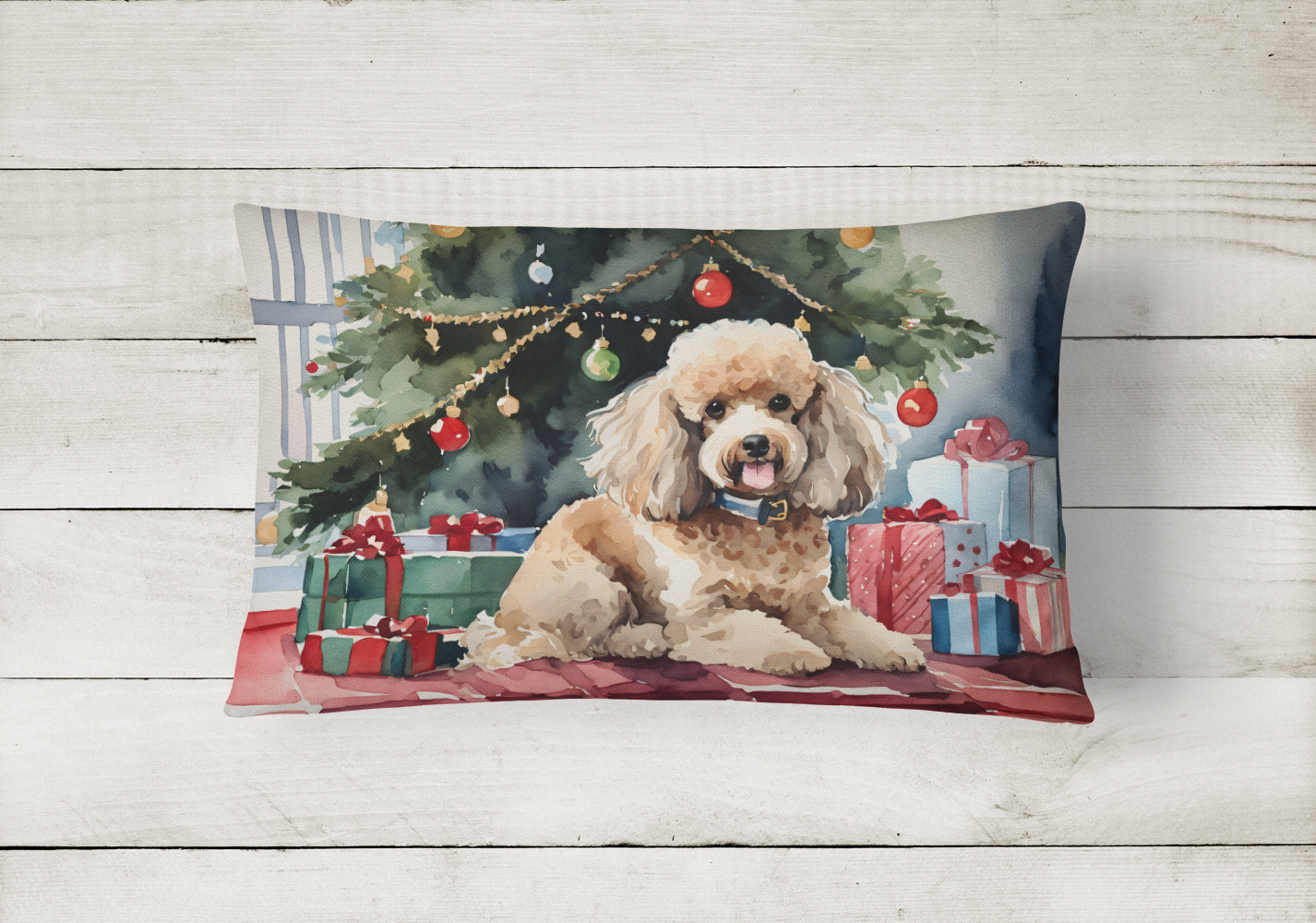 Poodle Cozy Christmas Throw Pillow