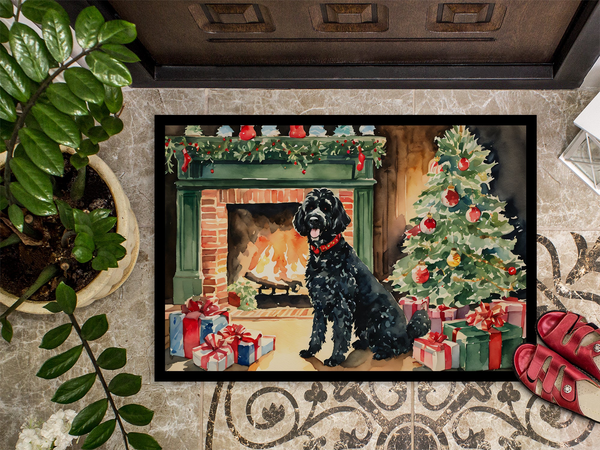 Portuguese Water Dog Cozy Christmas Doormat