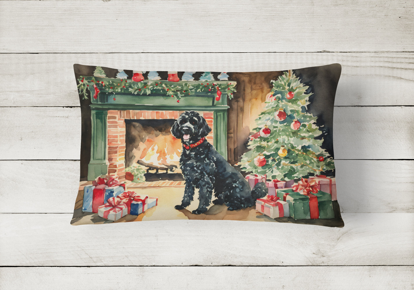 Portuguese Water Dog Cozy Christmas Throw Pillow