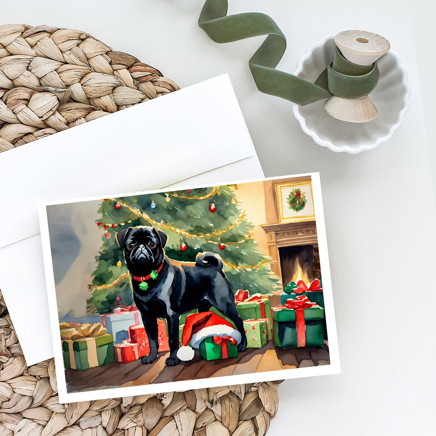 Pug Cozy Christmas Greeting Cards Pack of 8