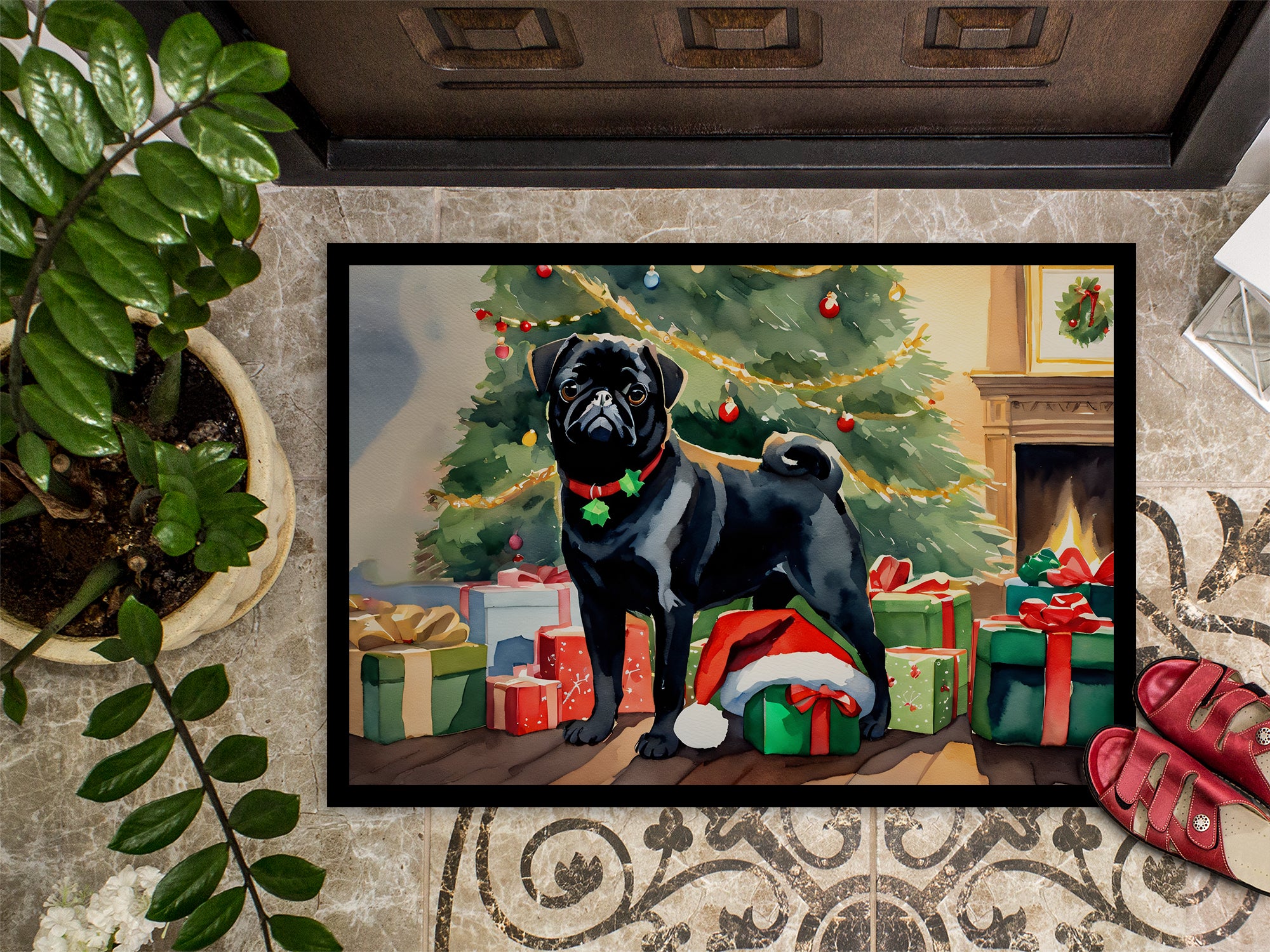 Pug Cozy Christmas Doormat