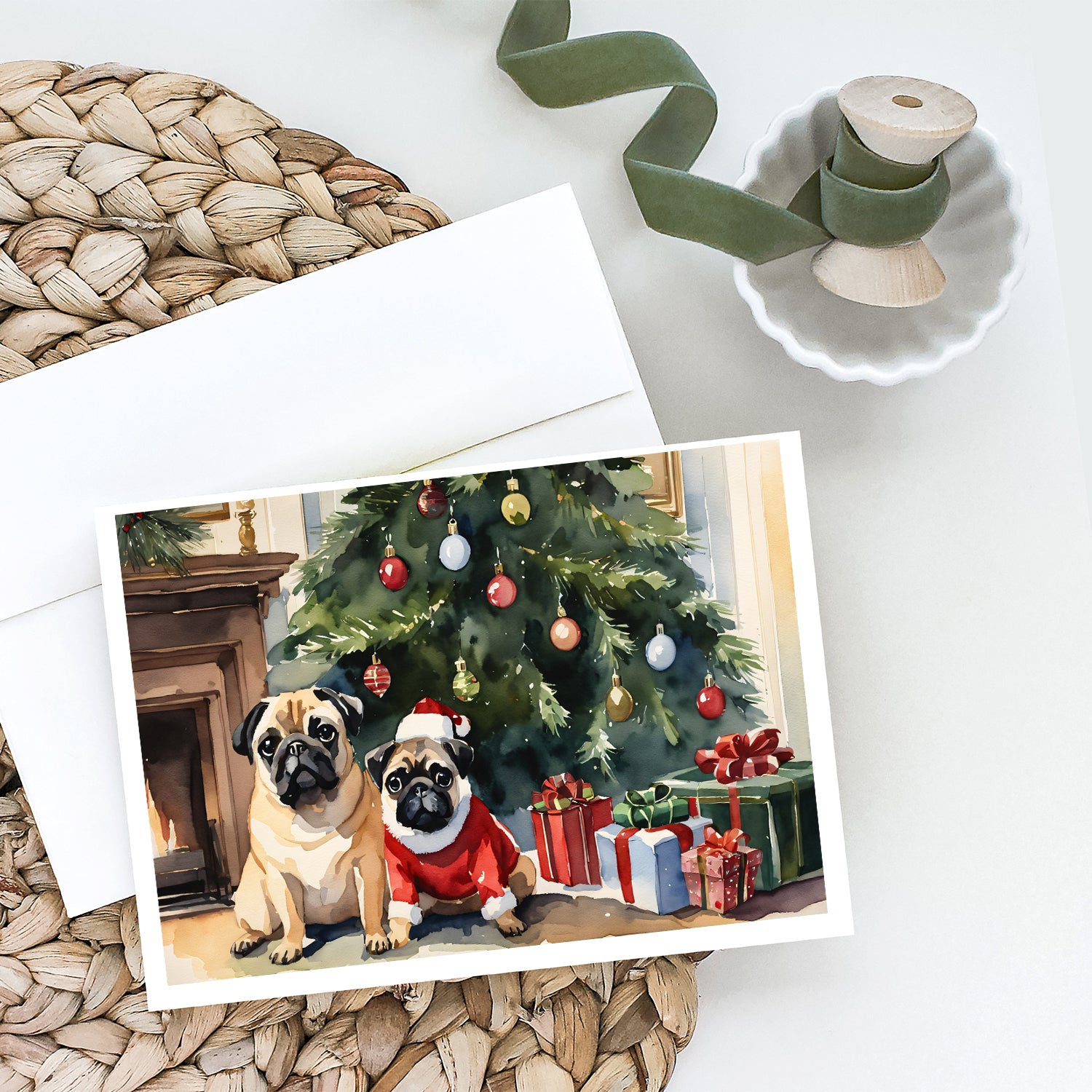 Pug Cozy Christmas Greeting Cards Pack of 8