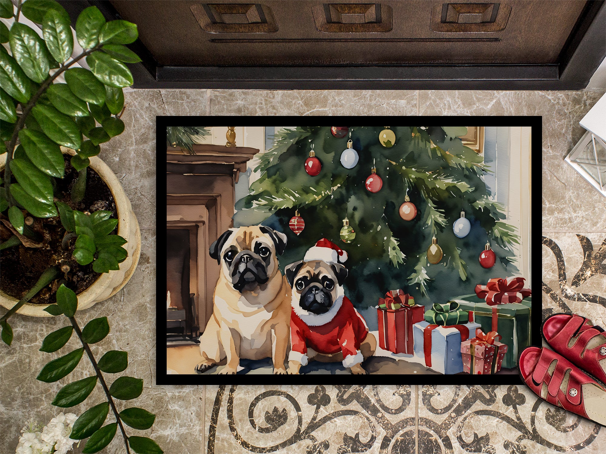 Pug Cozy Christmas Doormat