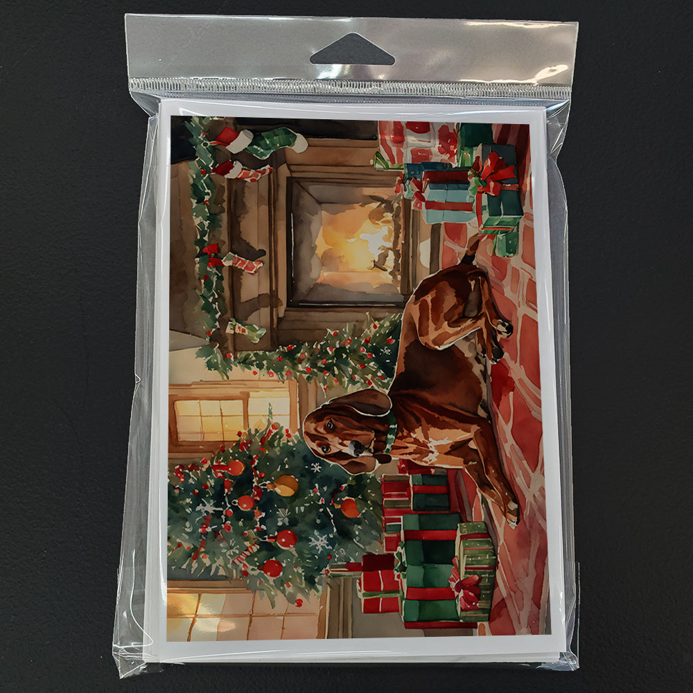Redbone Coonhound Cozy Christmas Greeting Cards Pack of 8