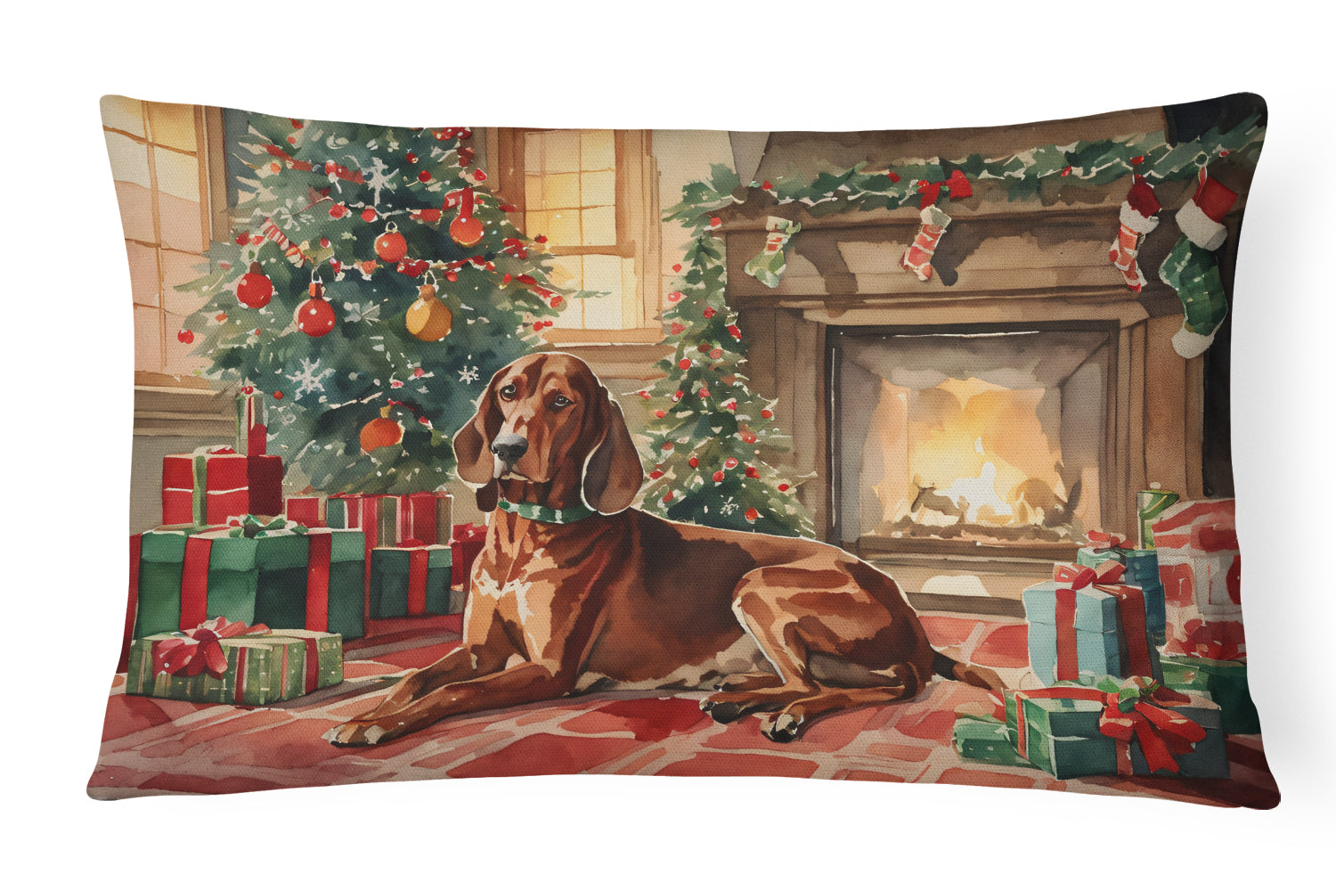 Buy this Redbone Coonhound Cozy Christmas Throw Pillow