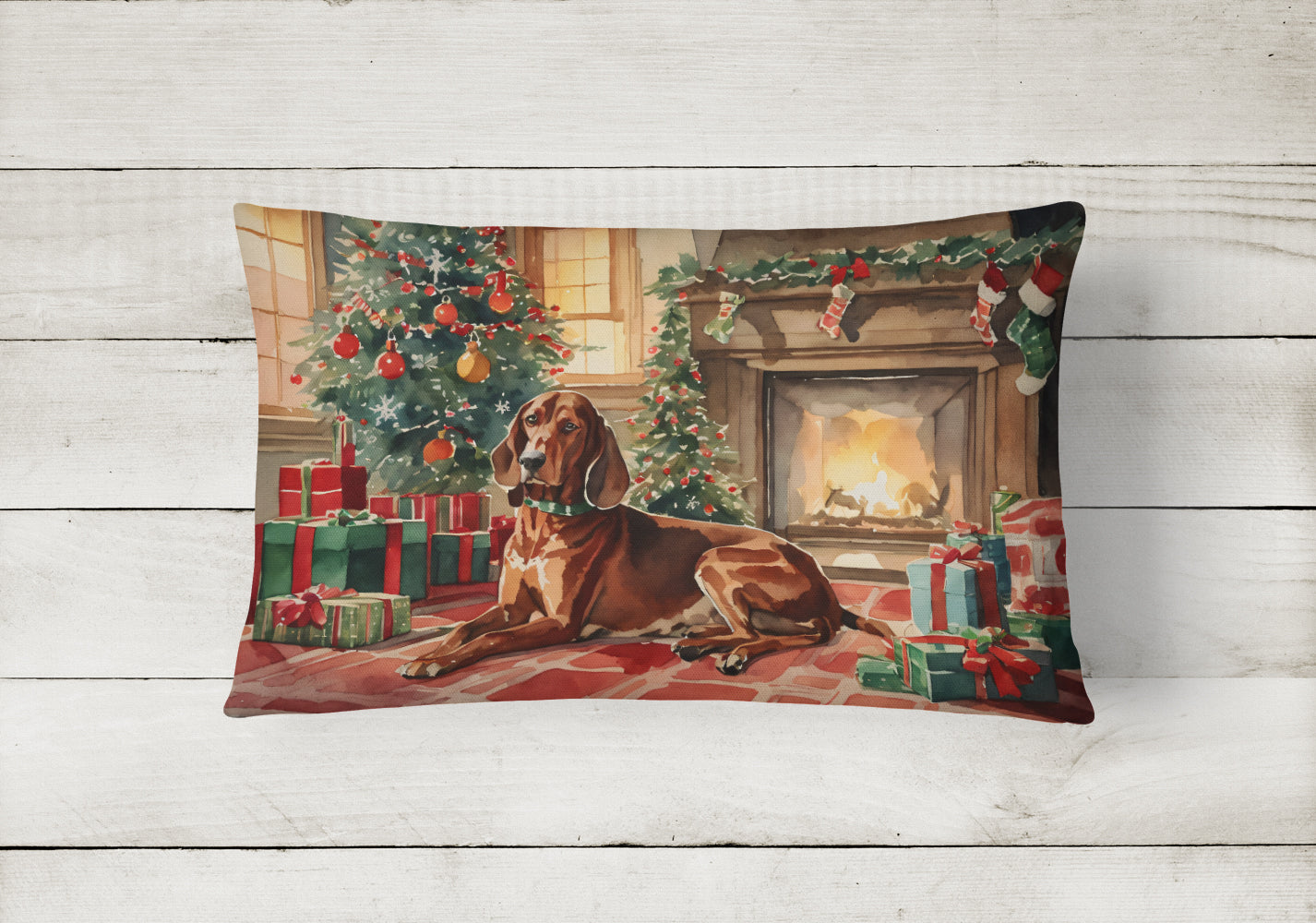 Redbone Coonhound Cozy Christmas Throw Pillow