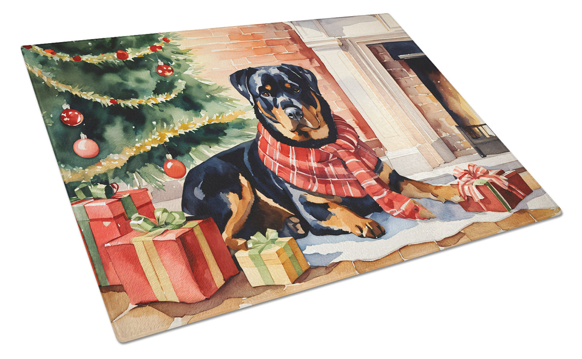Buy this Rottweiler Cozy Christmas Glass Cutting Board Large