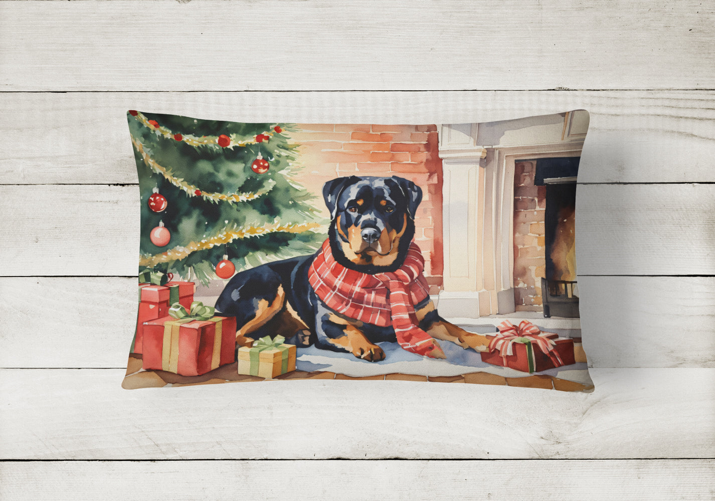 Rottweiler Cozy Christmas Throw Pillow