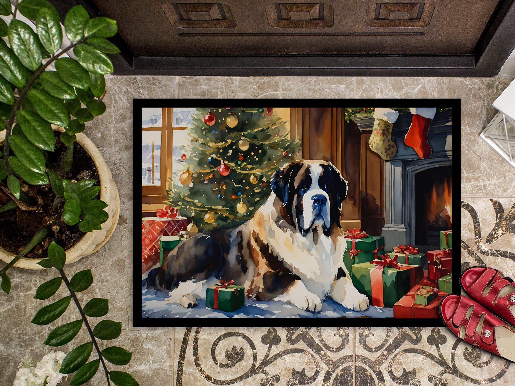 Saint Bernard Cozy Christmas Doormat