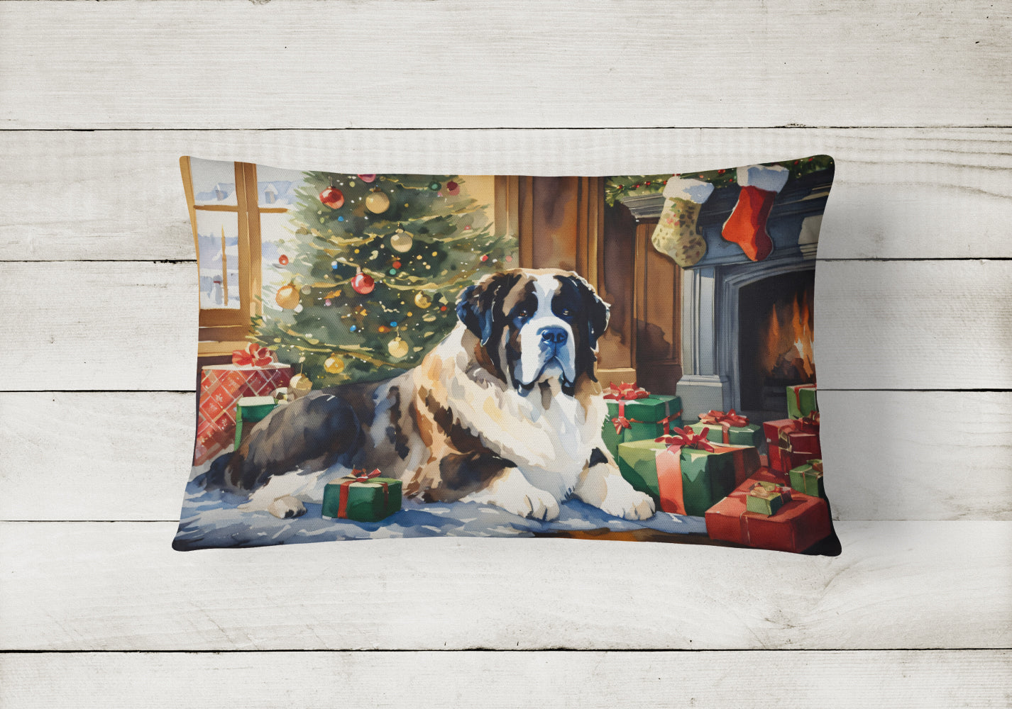 Saint Bernard Cozy Christmas Throw Pillow