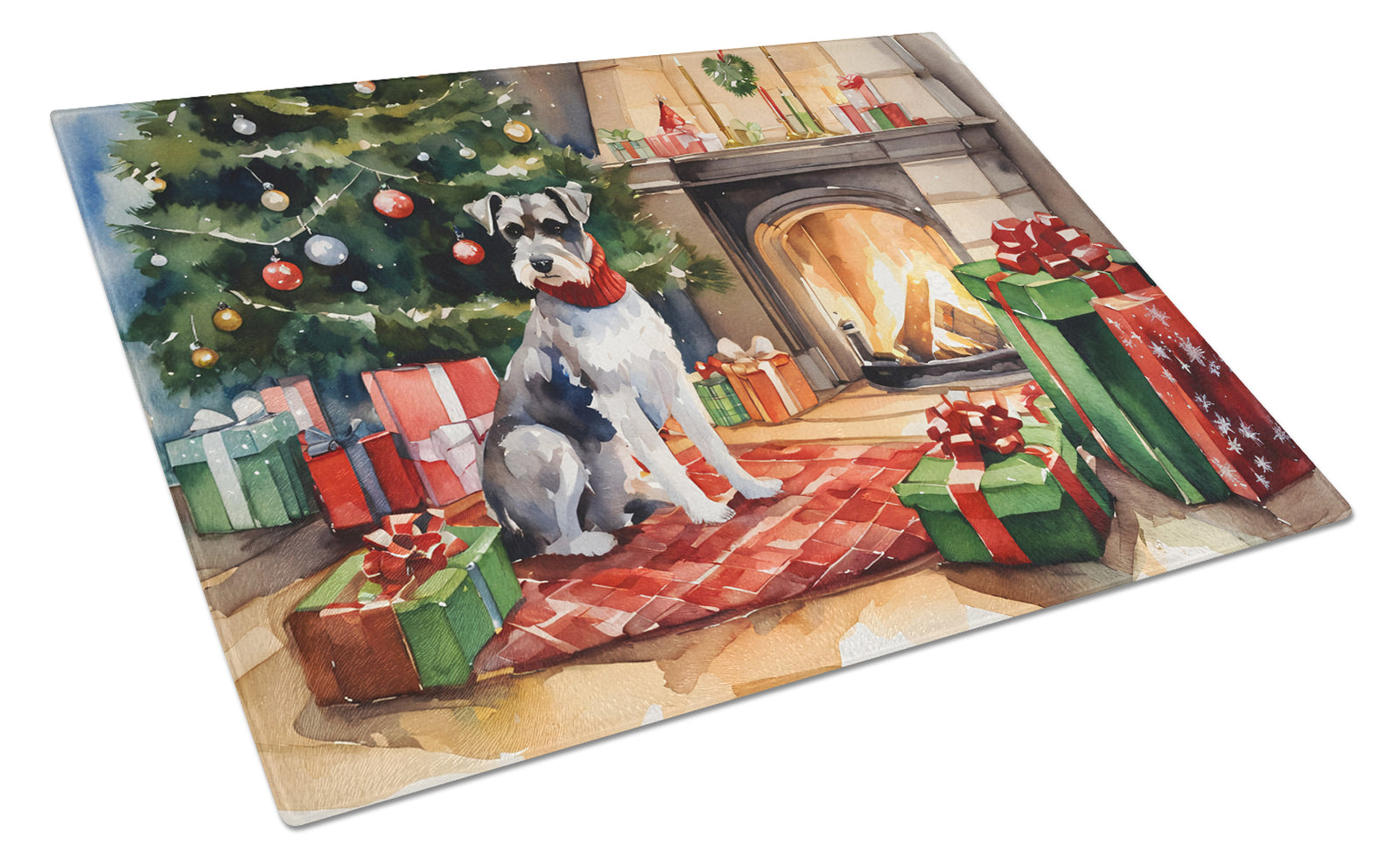 Buy this Schnauzer Cozy Christmas Glass Cutting Board Large