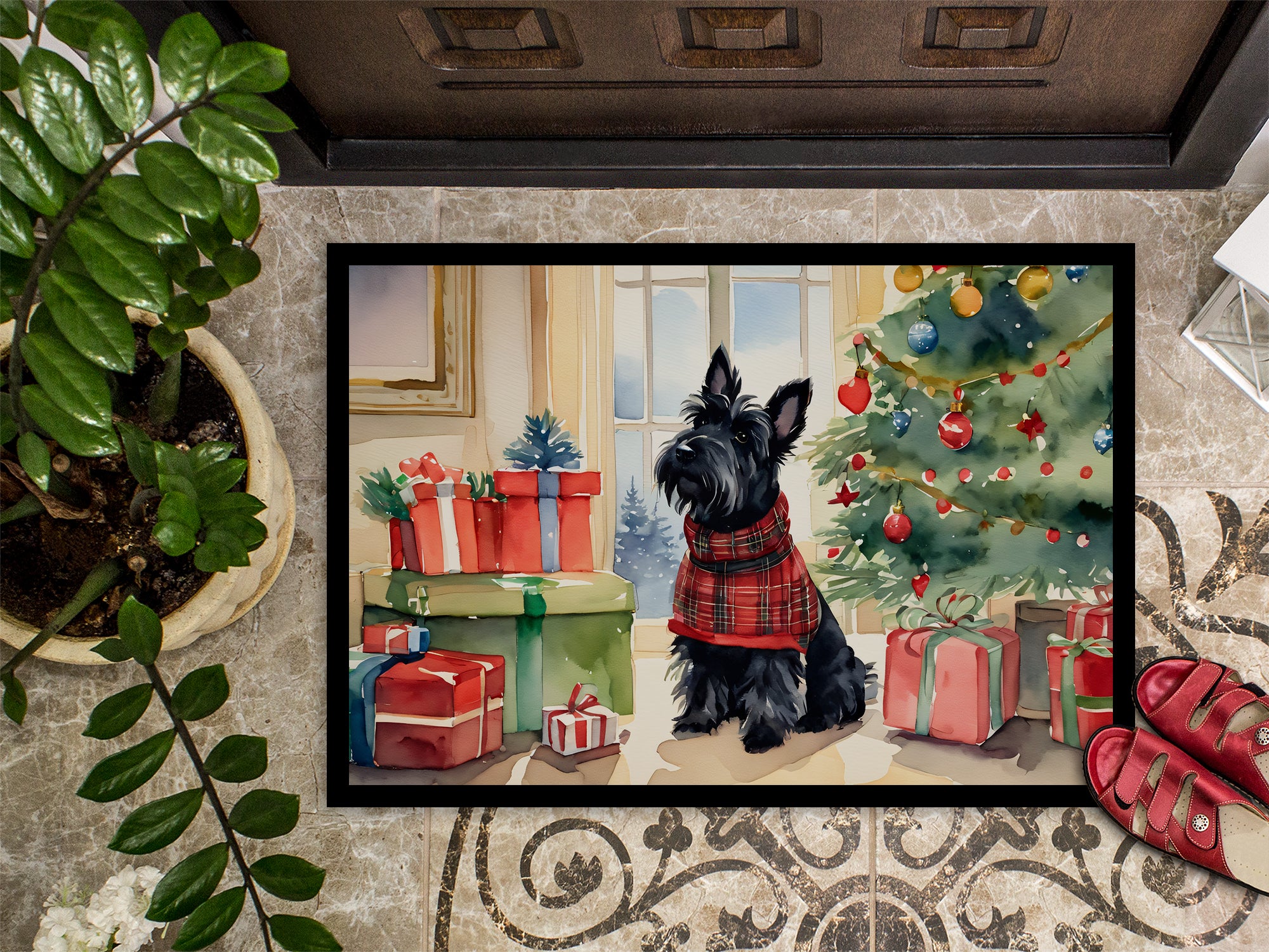 Scottish Terrier Cozy Christmas Doormat
