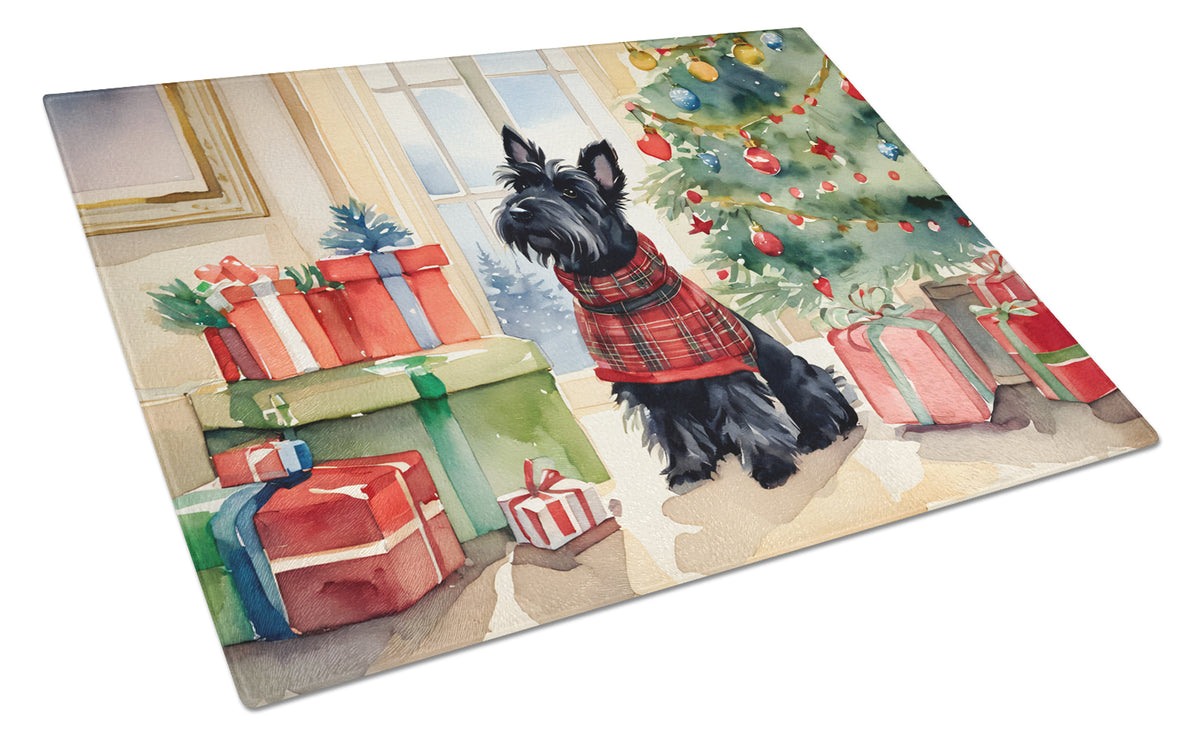 Buy this Scottish Terrier Cozy Christmas Glass Cutting Board Large