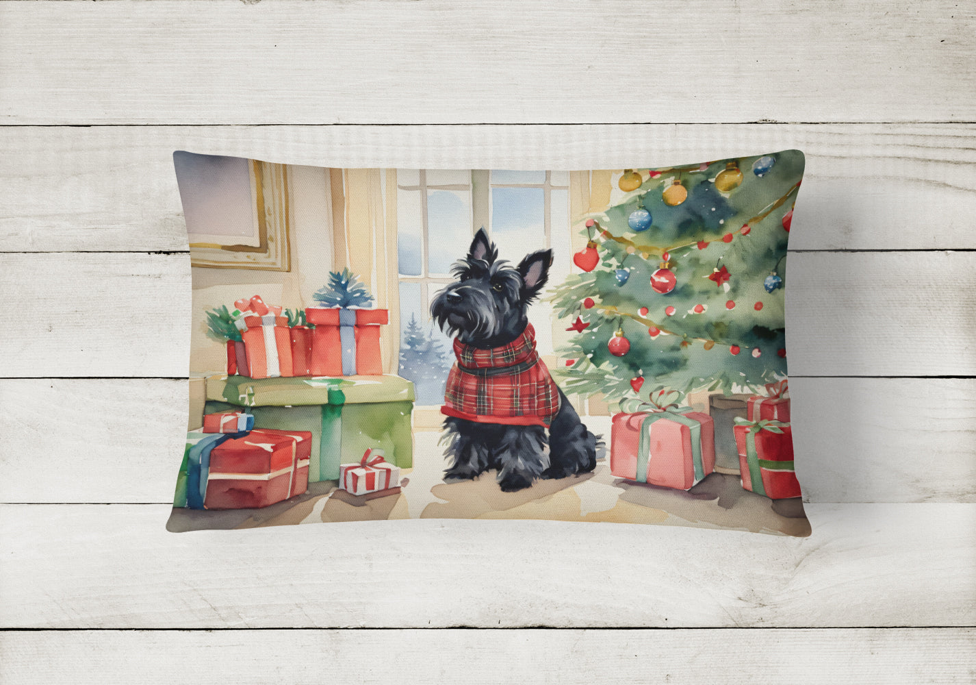 Scottish Terrier Cozy Christmas Throw Pillow