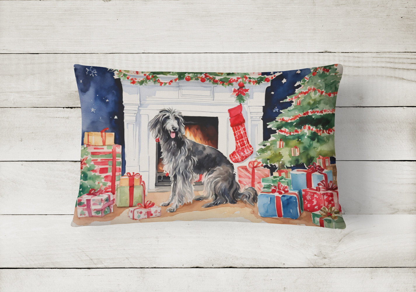 Scottish Deerhound Cozy Christmas Throw Pillow