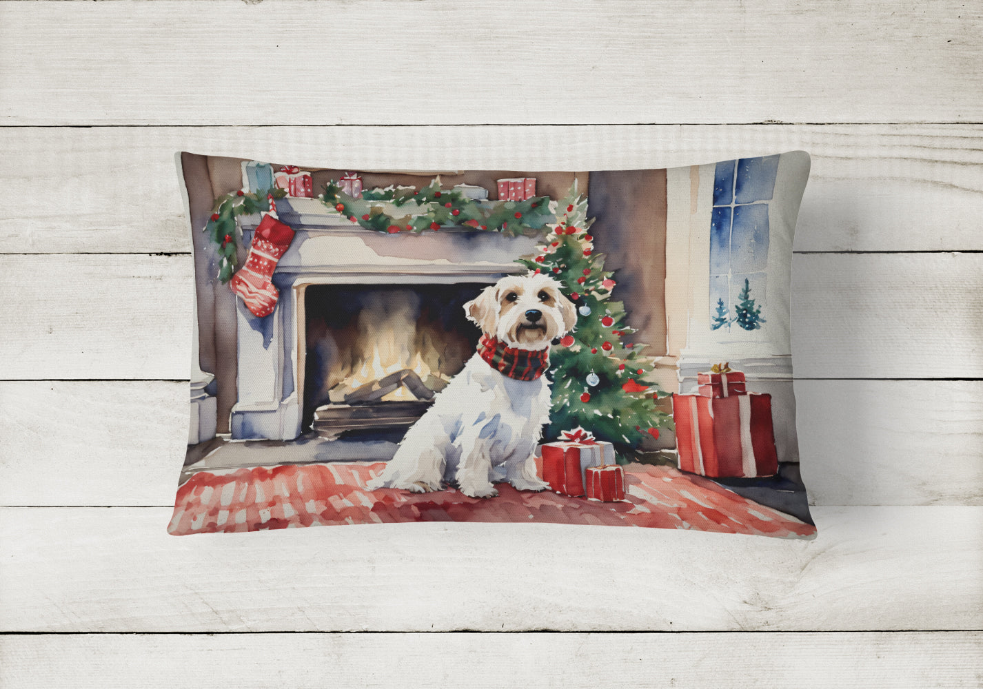 Sealyham Terrier Cozy Christmas Throw Pillow