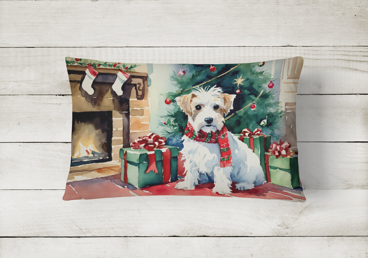 Sealyham Terrier Cozy Christmas Throw Pillow