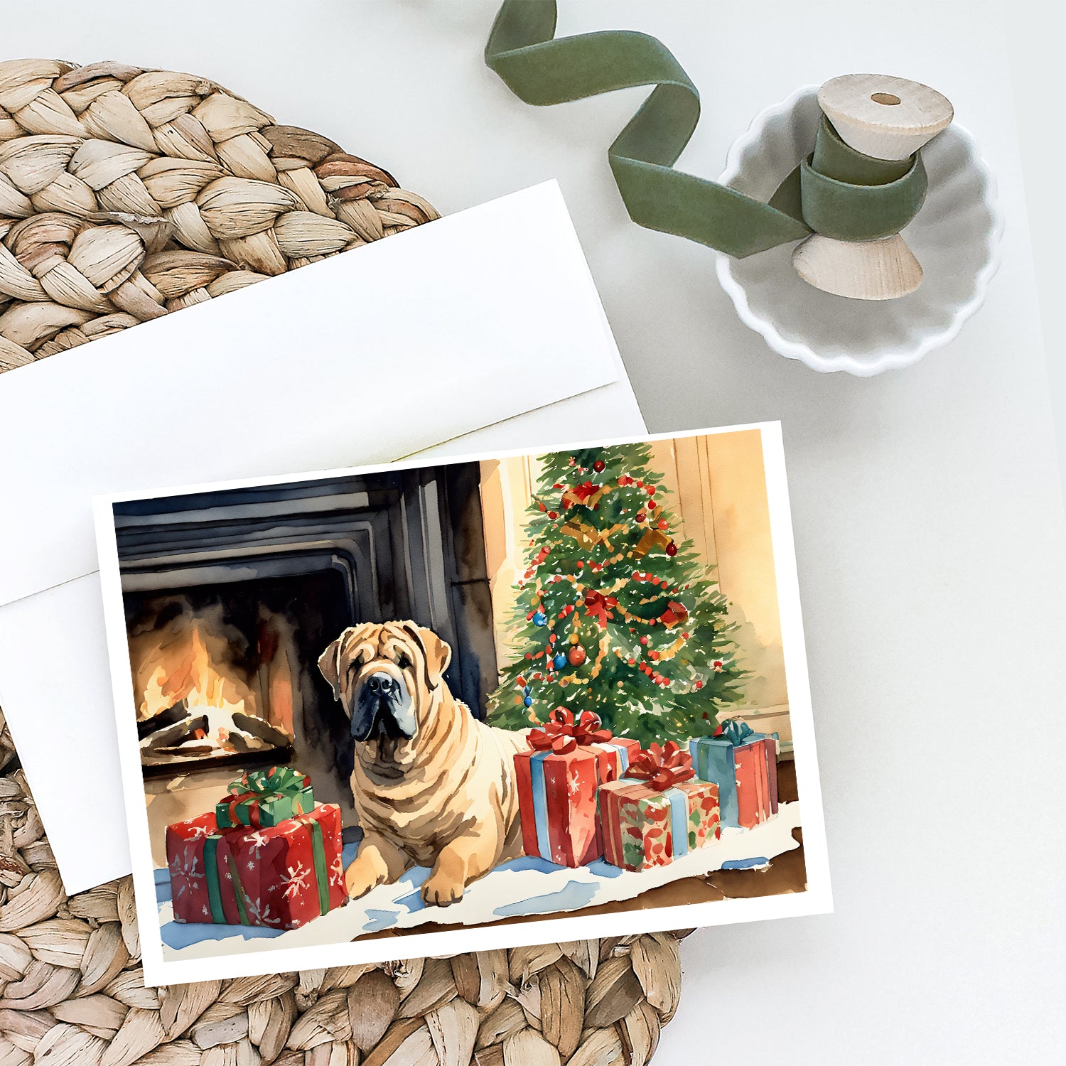Shar Pei Cozy Christmas Greeting Cards Pack of 8