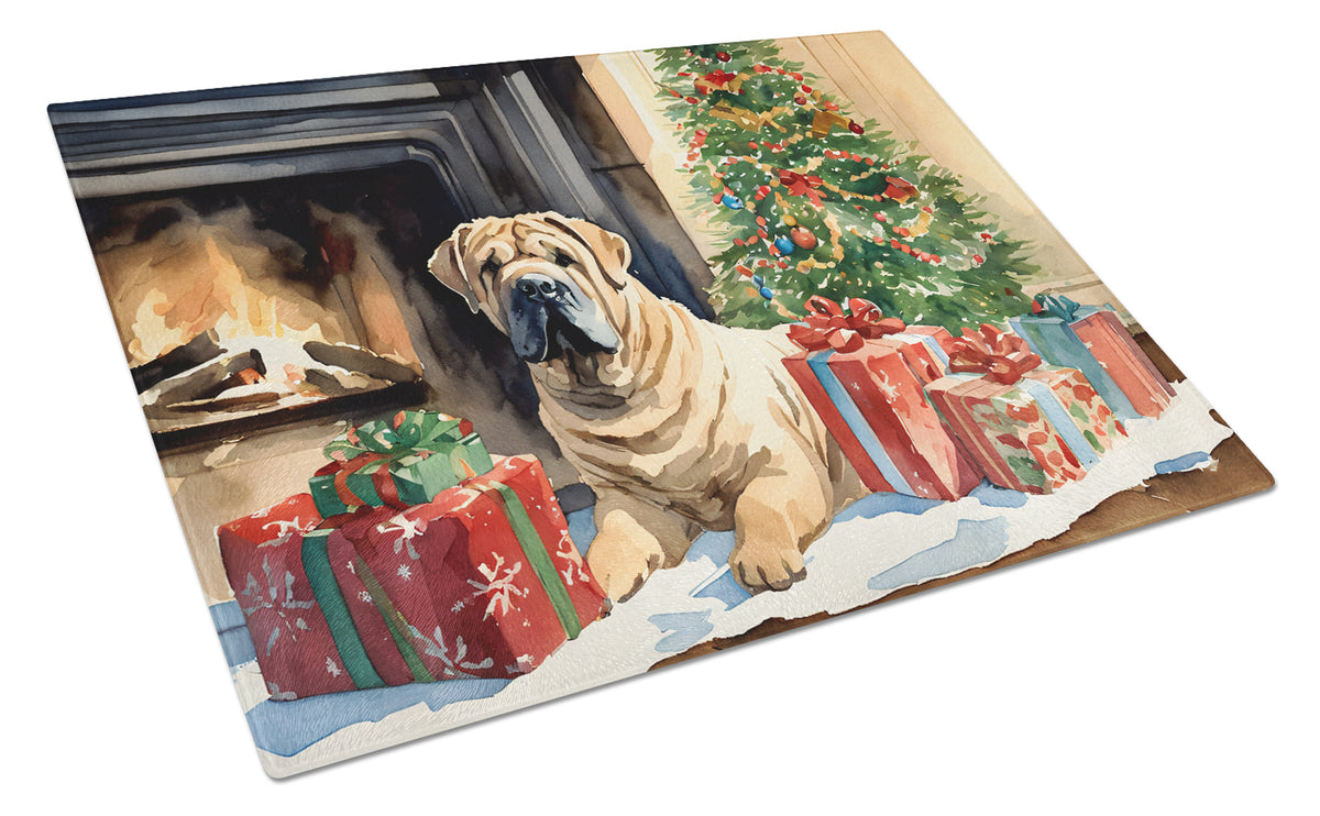 Buy this Shar Pei Cozy Christmas Glass Cutting Board Large