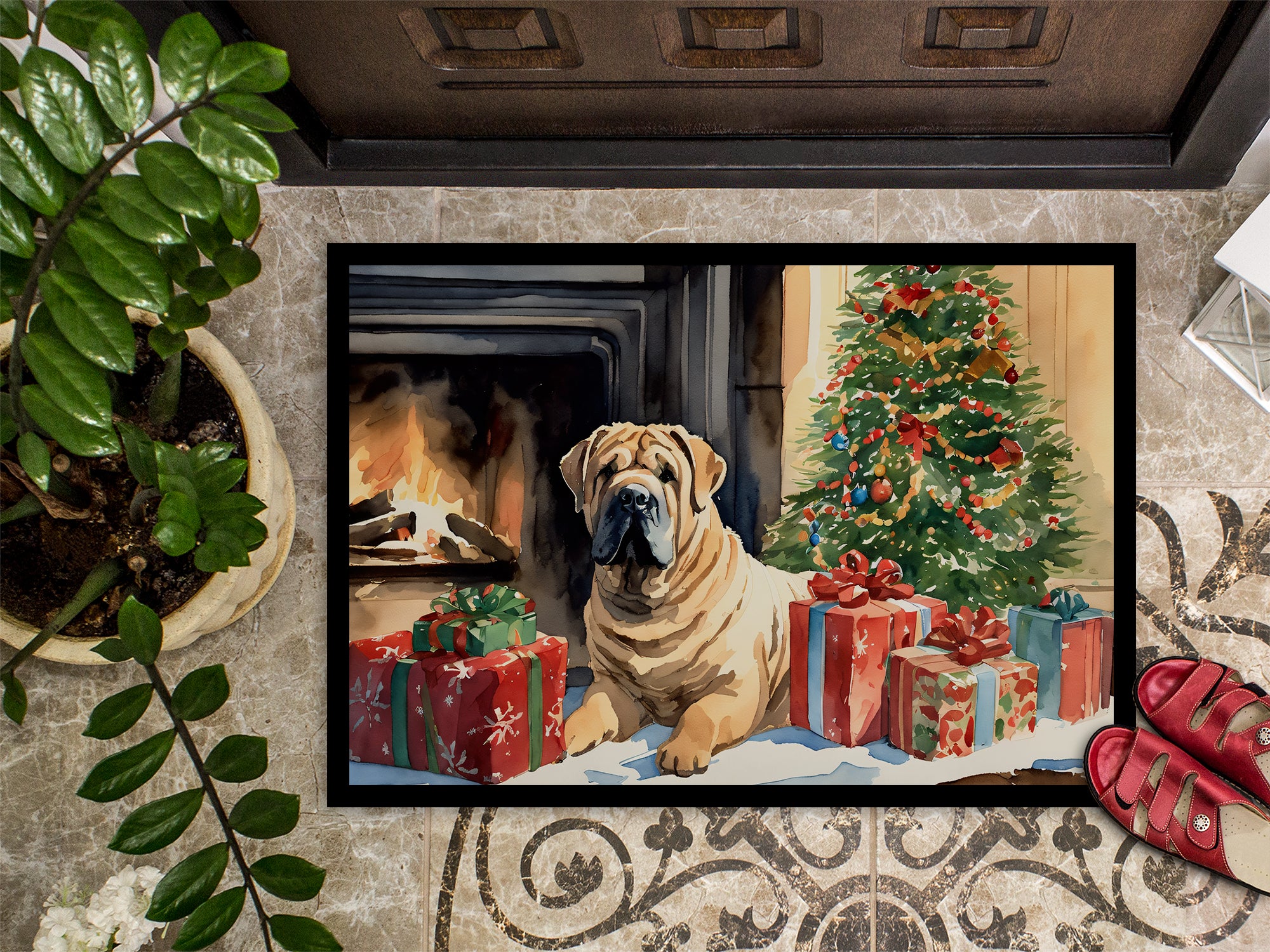 Shar Pei Cozy Christmas Doormat