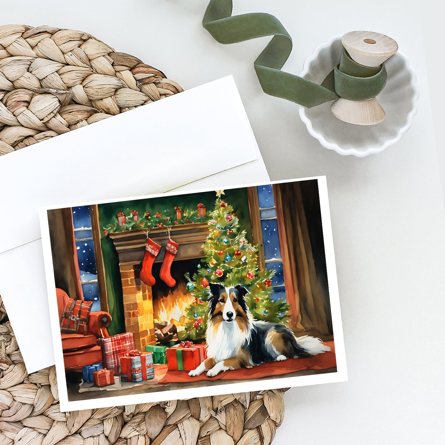 Sheltie Cozy Christmas Greeting Cards Pack of 8