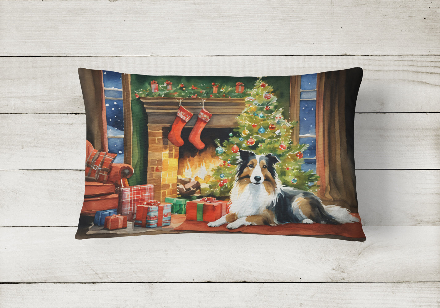 Sheltie Cozy Christmas Throw Pillow