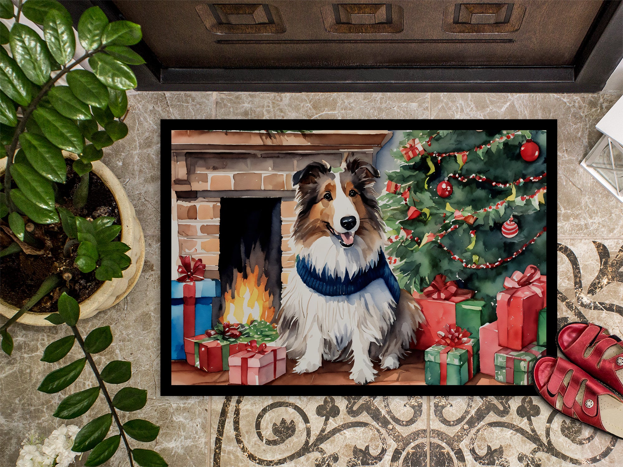 Sheltie Cozy Christmas Doormat