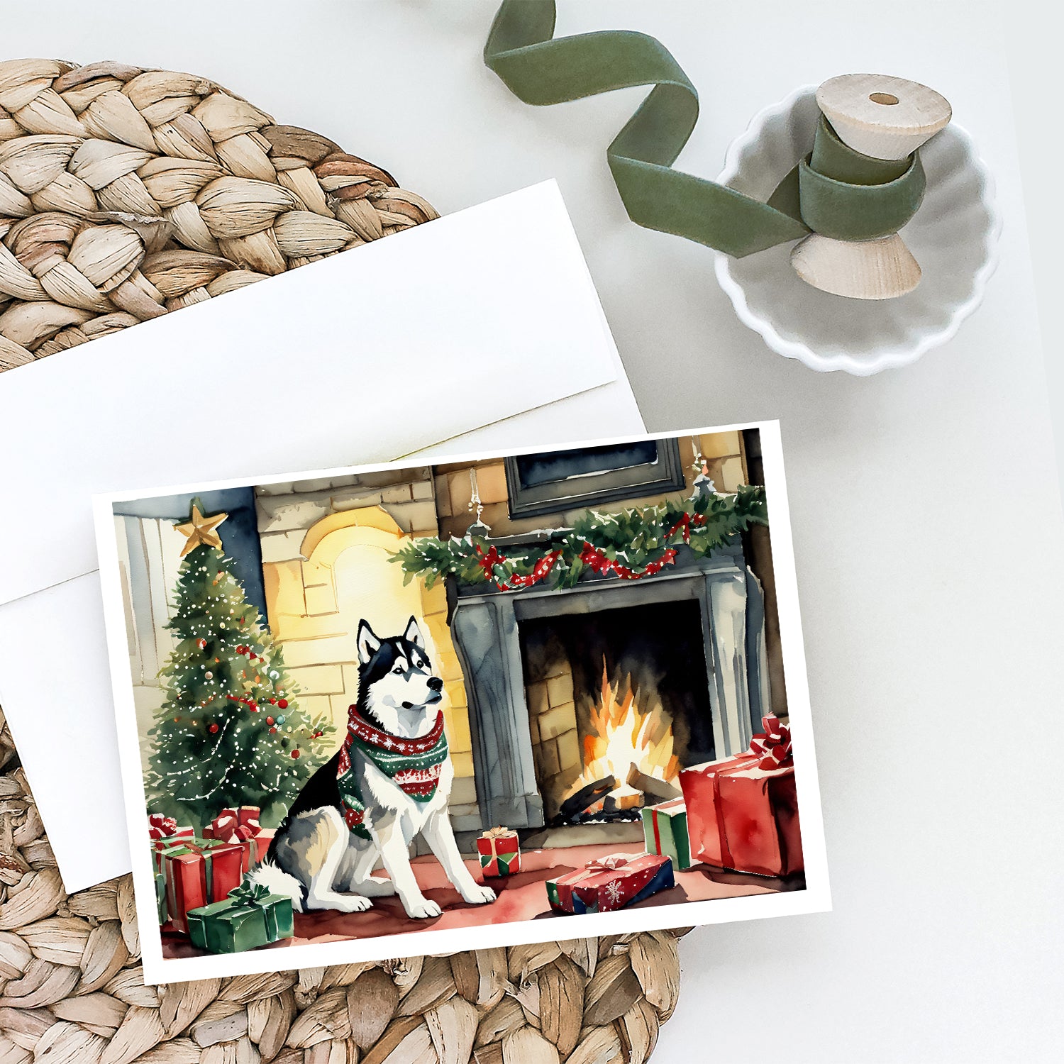 Siberian Husky Cozy Christmas Greeting Cards Pack of 8