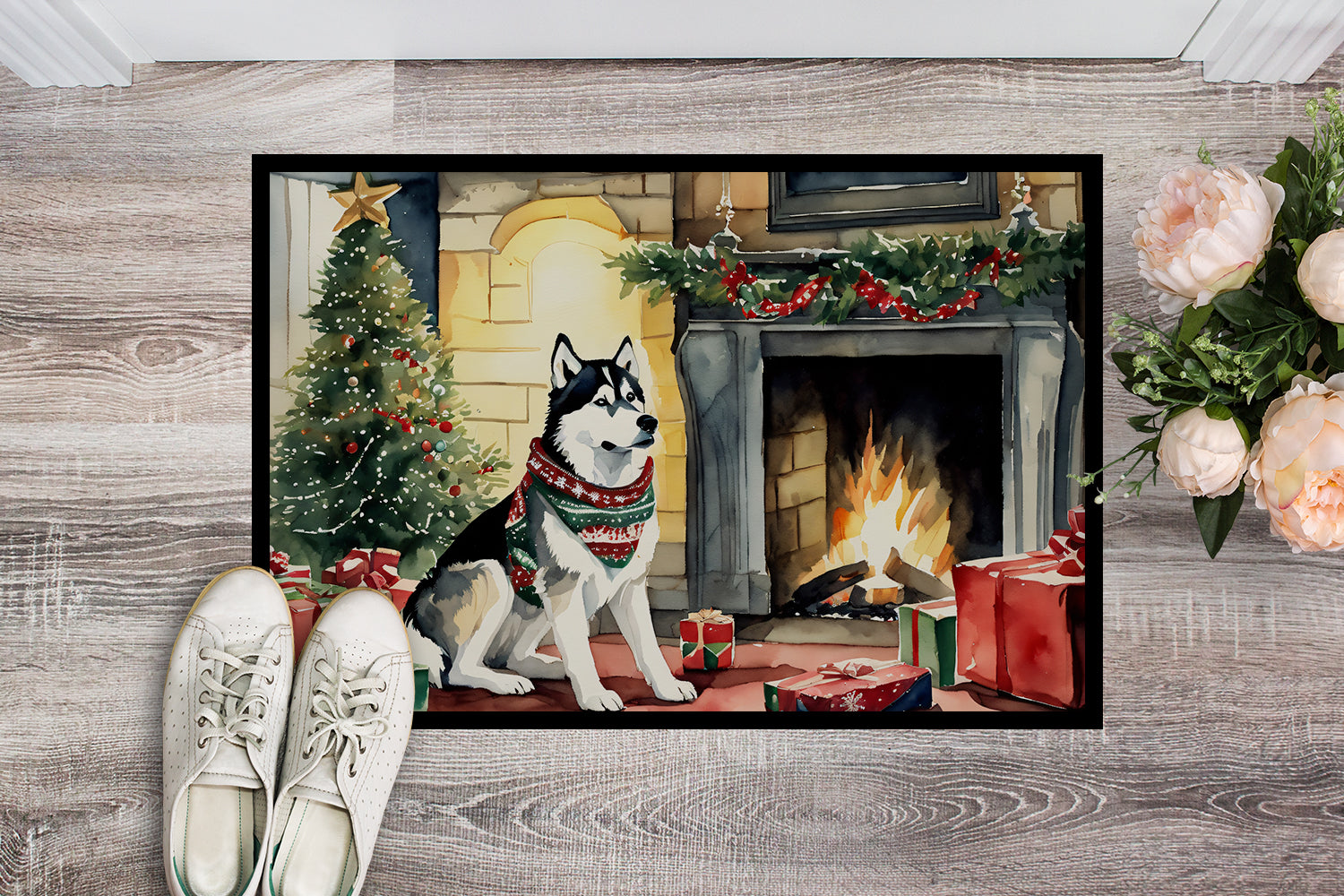 Caroline's Treasures Siberian Husky Cozy Christmas Doormat-24x36 Indoor / Outdoor Rug | Made in USA