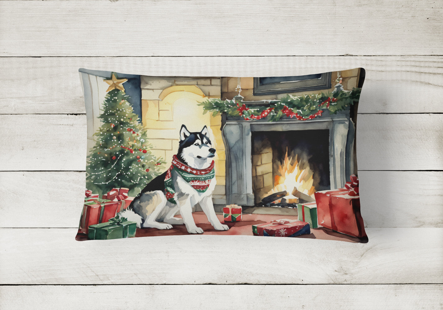 Siberian Husky Cozy Christmas Throw Pillow