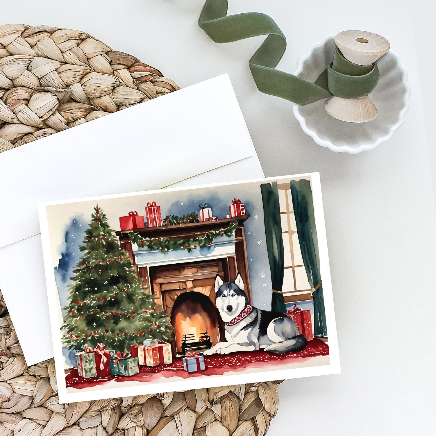 Siberian Husky Cozy Christmas Greeting Cards Pack of 8