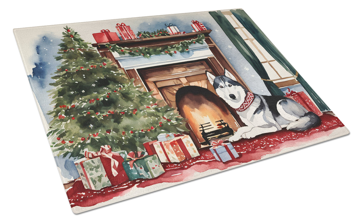 Buy this Siberian Husky Cozy Christmas Glass Cutting Board Large
