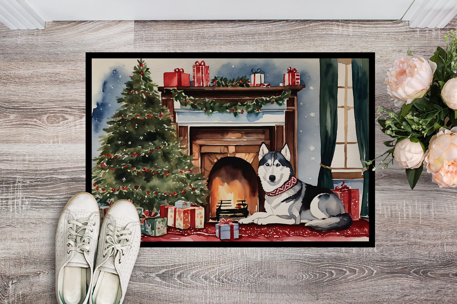 Siberian Husky Cozy Christmas Doormat