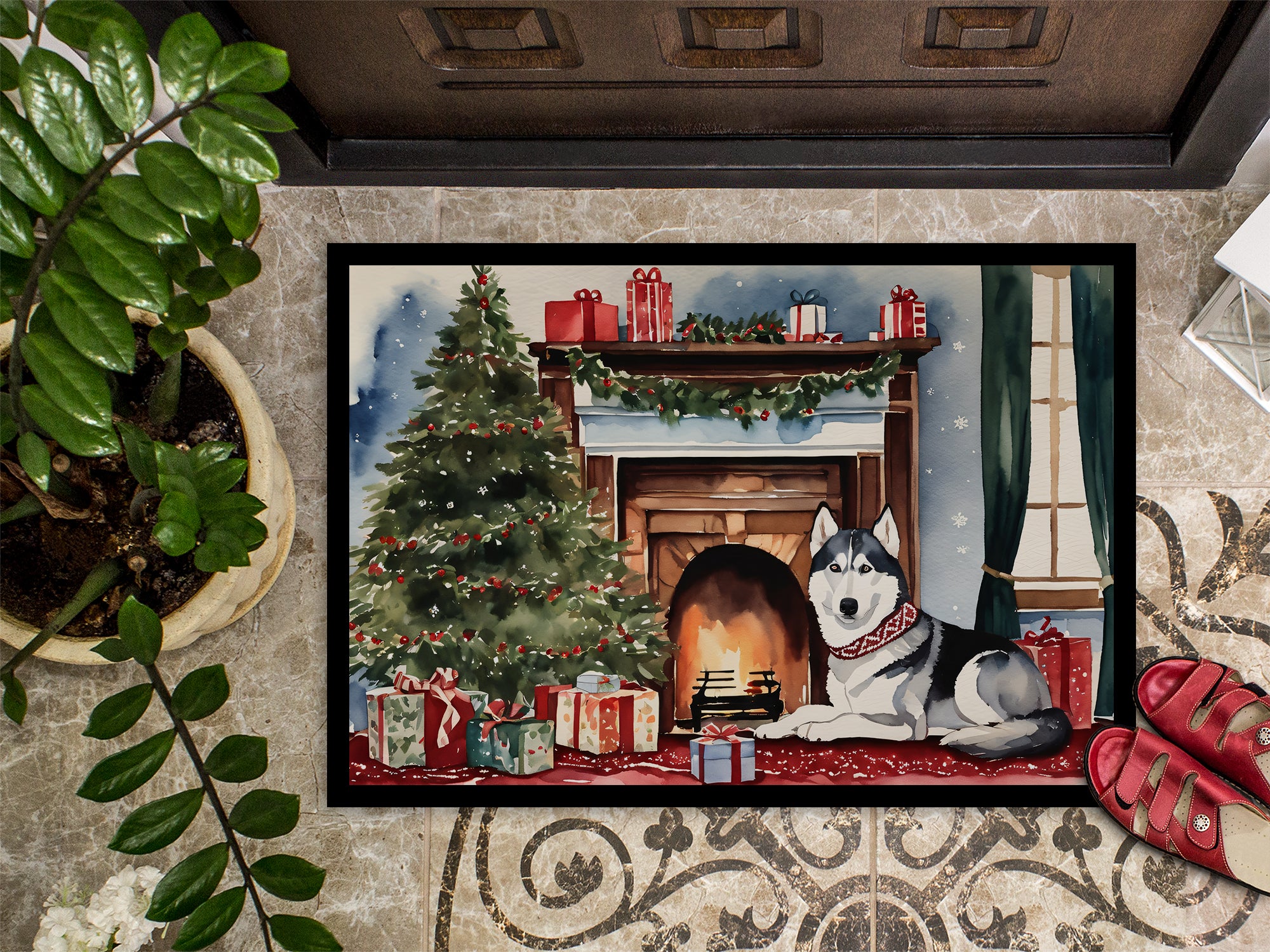 Siberian Husky Cozy Christmas Doormat