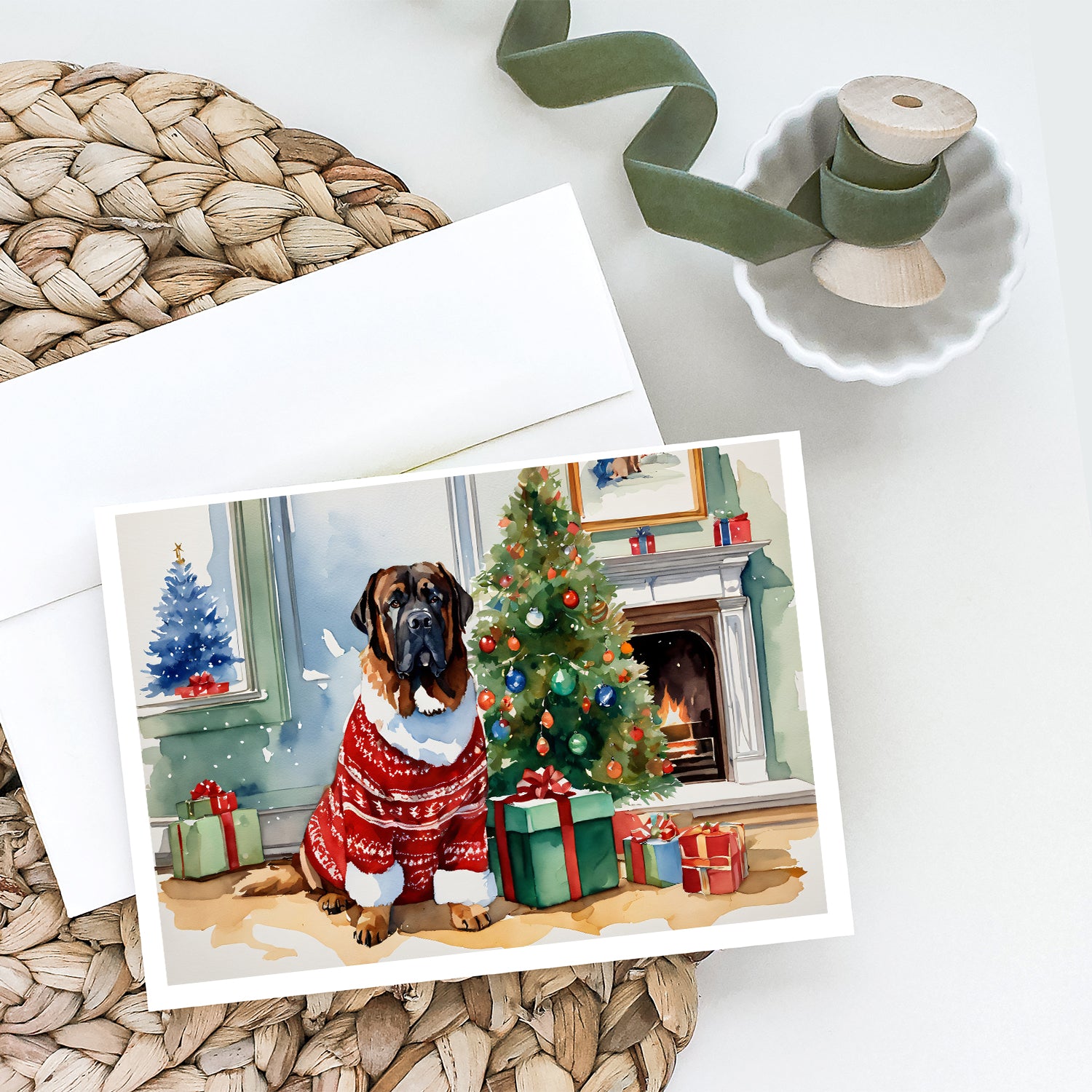 Tibetan Mastiff Cozy Christmas Greeting Cards Pack of 8