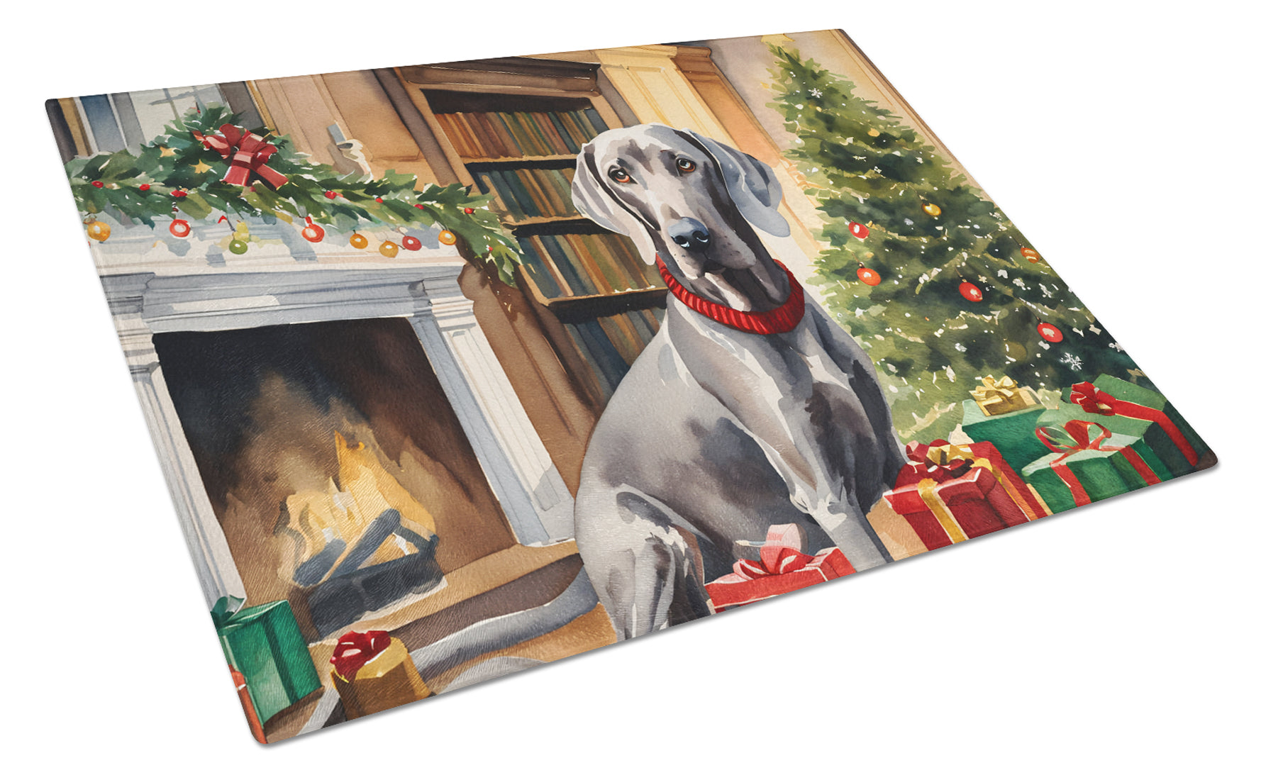 Buy this Weimaraner Cozy Christmas Glass Cutting Board Large